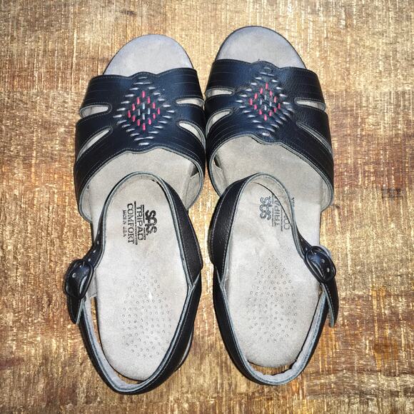 SAS Huarache Quarter Strap Sandal Womens 7 M Black Leather Southwest Woven - Picture 7 of 9